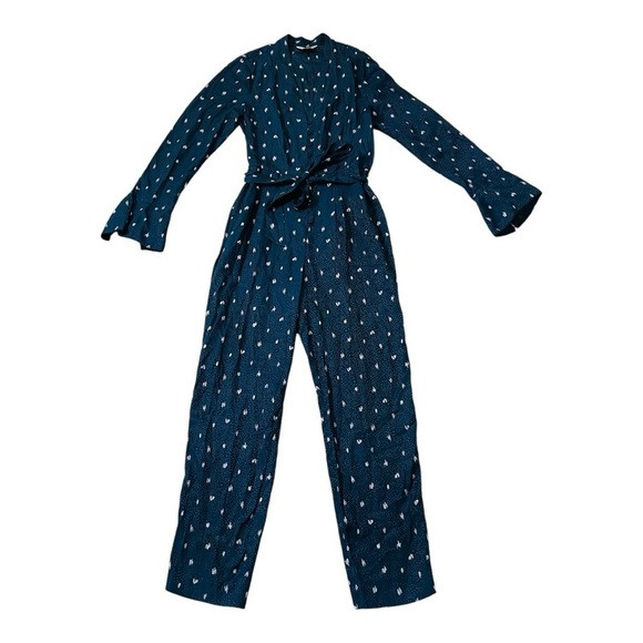 Tailored Rebecca Taylor Navy Blue Silk-Blend Tie-Waist Jumpsuit. Size 2. - Picture 16 of 16